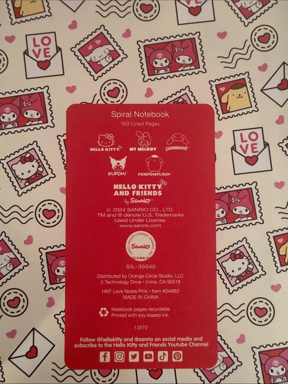 Sanrio Hello Kitty & Friends “Notes” & Valentines Spiral Notebook